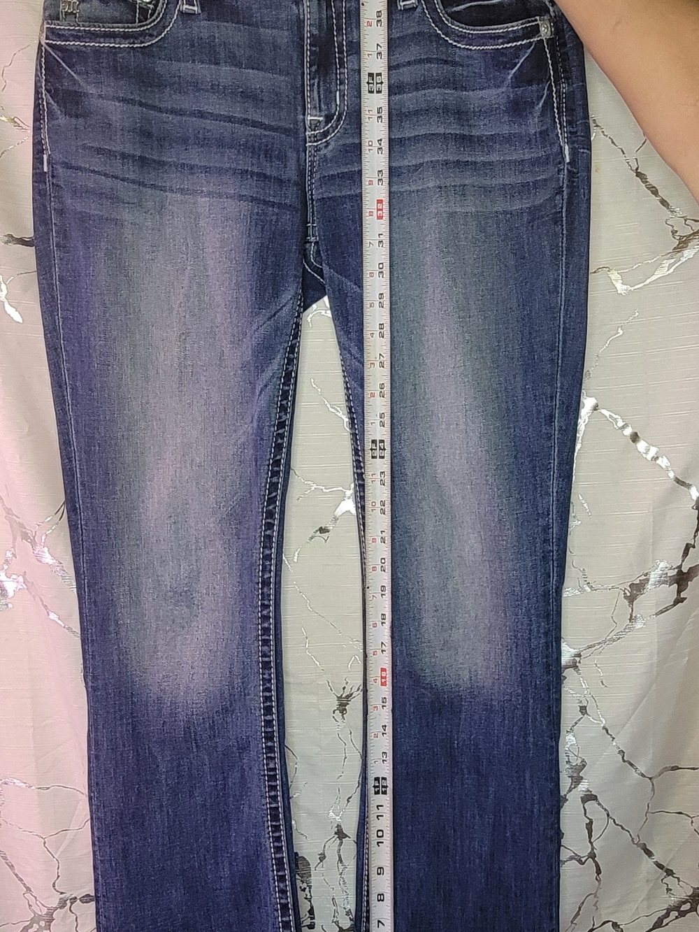 Miss Me Western Bootcut Jeans Size 31 Embroidered Cow Skull Stretch Bling - Picture 14 of 15